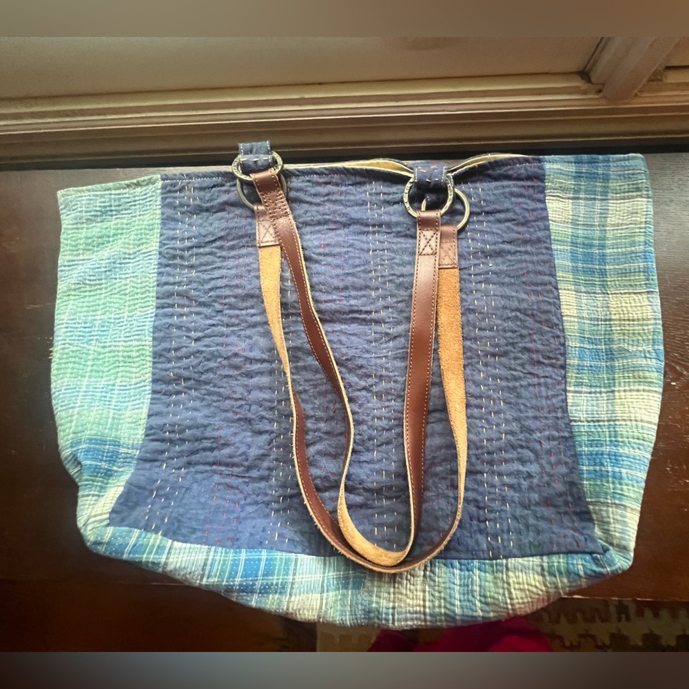 FREE PEOPLE Sashiko Embroidered Tote Bag with Leather Straps in GREAT condition